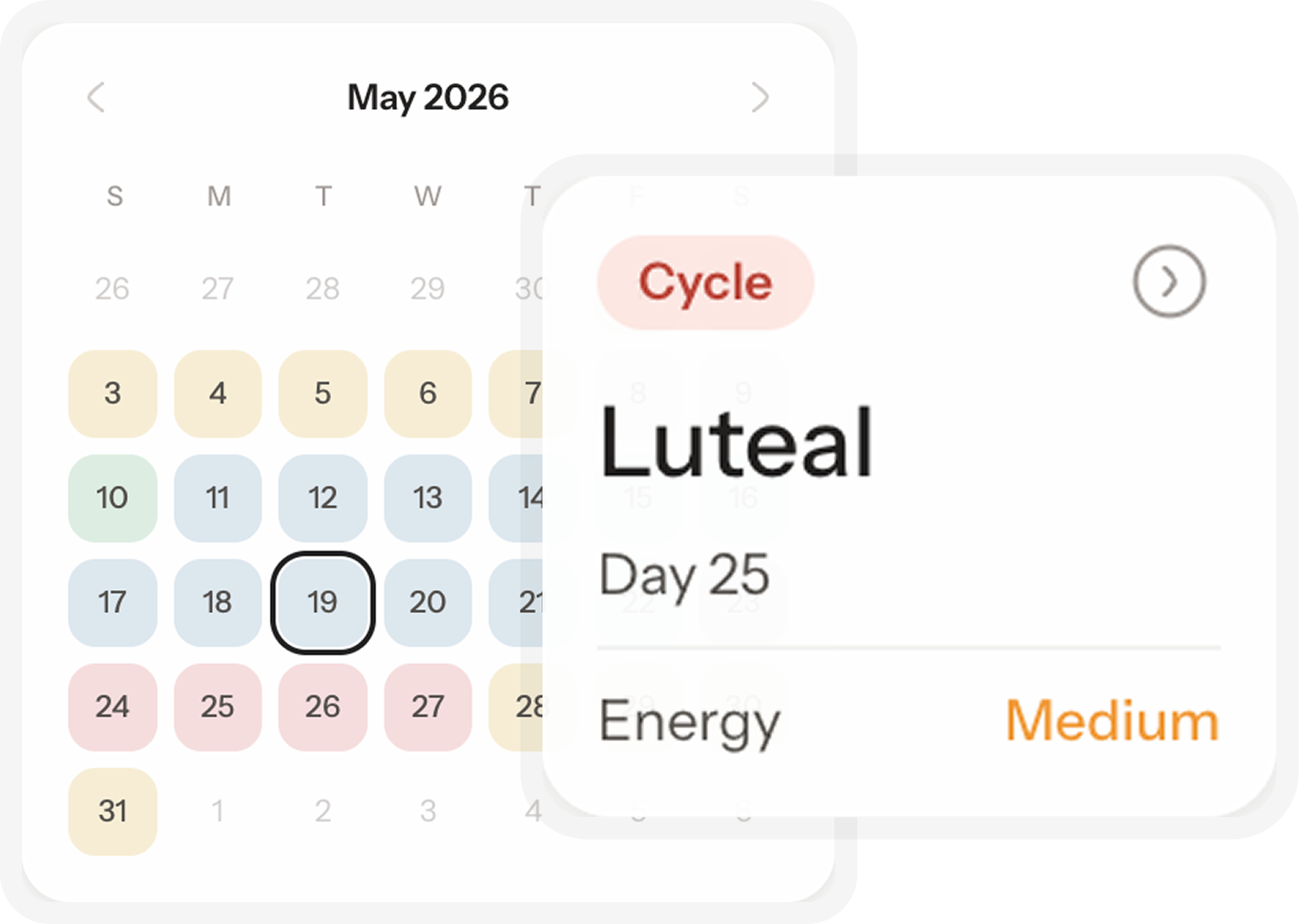 superwoman cycle calendar showing the luteal phase and cycle day 25